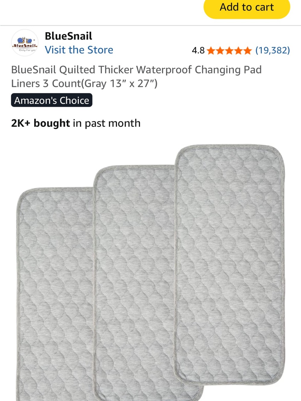 BlueSnail Quilted Waterproof Changing Pad Liners x6